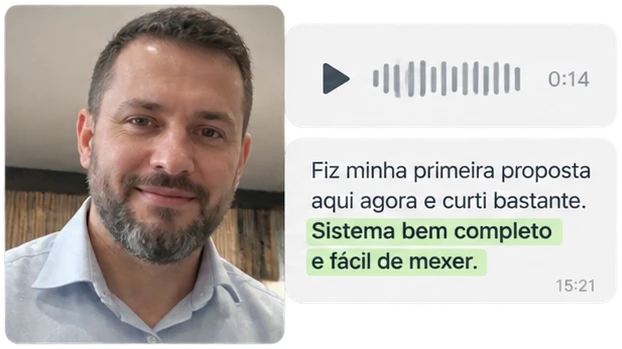 Mensagem de cliente: Fiz minha primeira proposta aqui agora e curti bastante. Sistema bem completo e fácil de mexer.